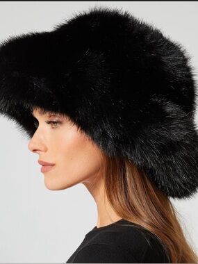 Adrienne Landau Black Faux Fur Bucket Hat